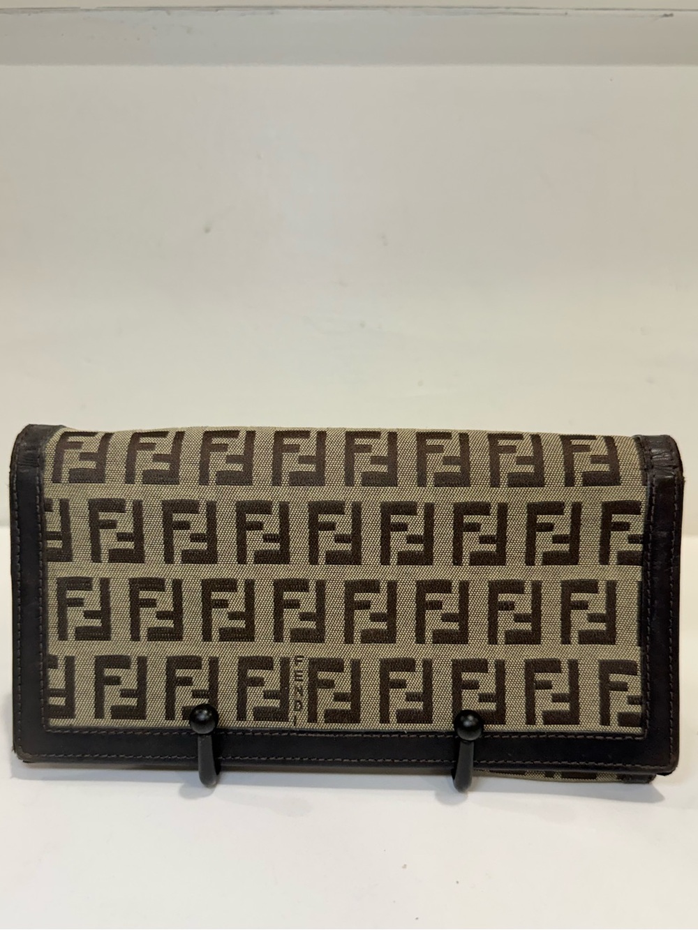 Fendi Beige and Brown FF Logo Canvas Continental Wallet